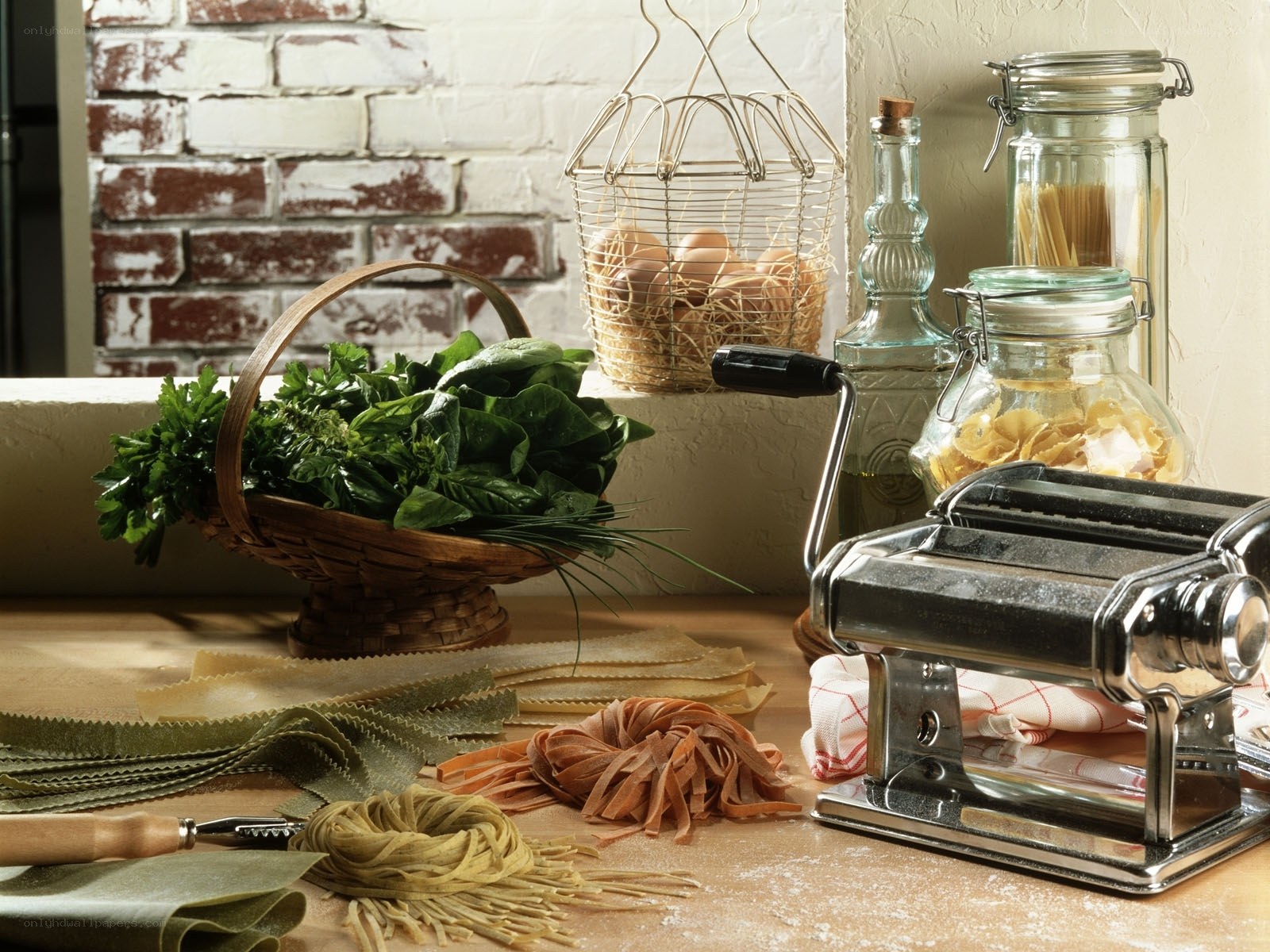 Fresh pasta ingredients and tools