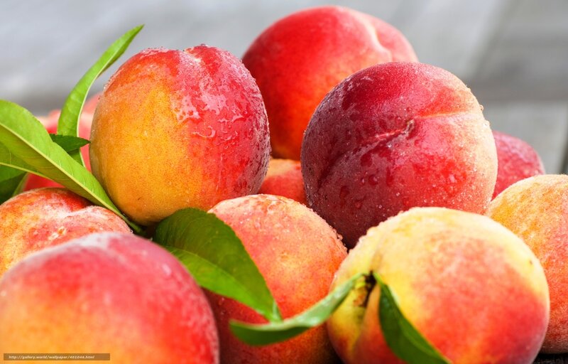 Fresh peaches with leaves