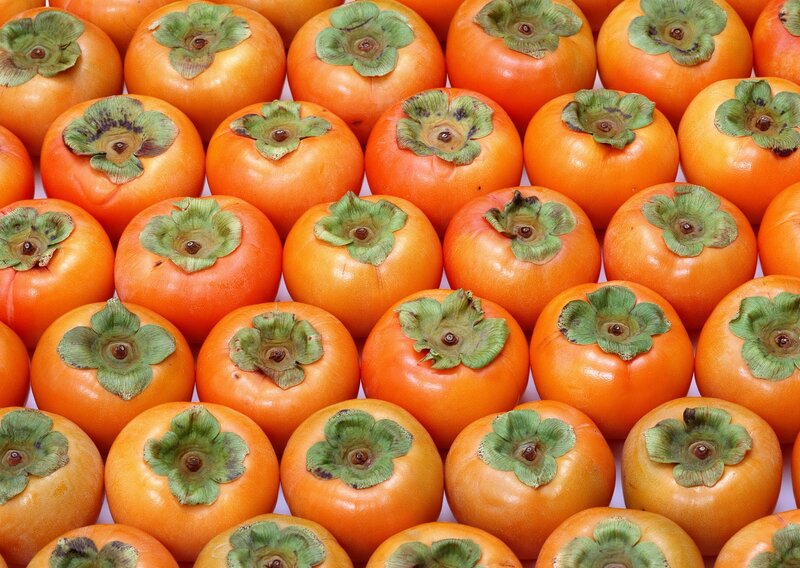 Fresh persimmons in a grid