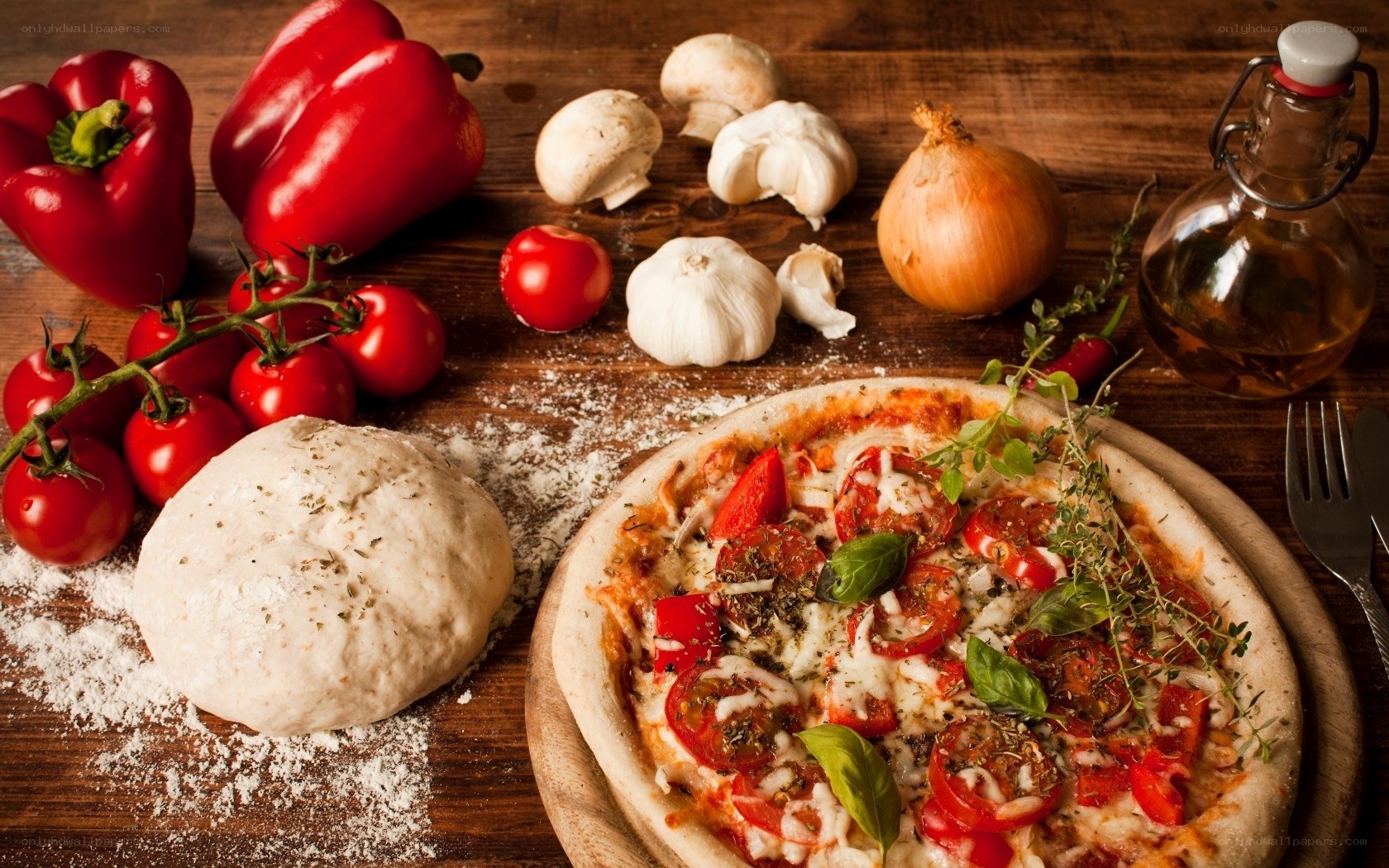 Fresh pizza with ingredients