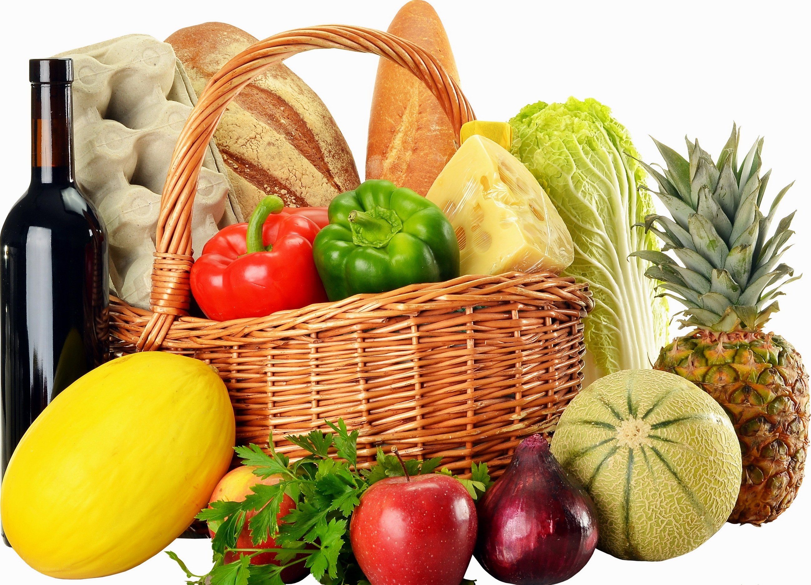 Fresh produce and bread basket