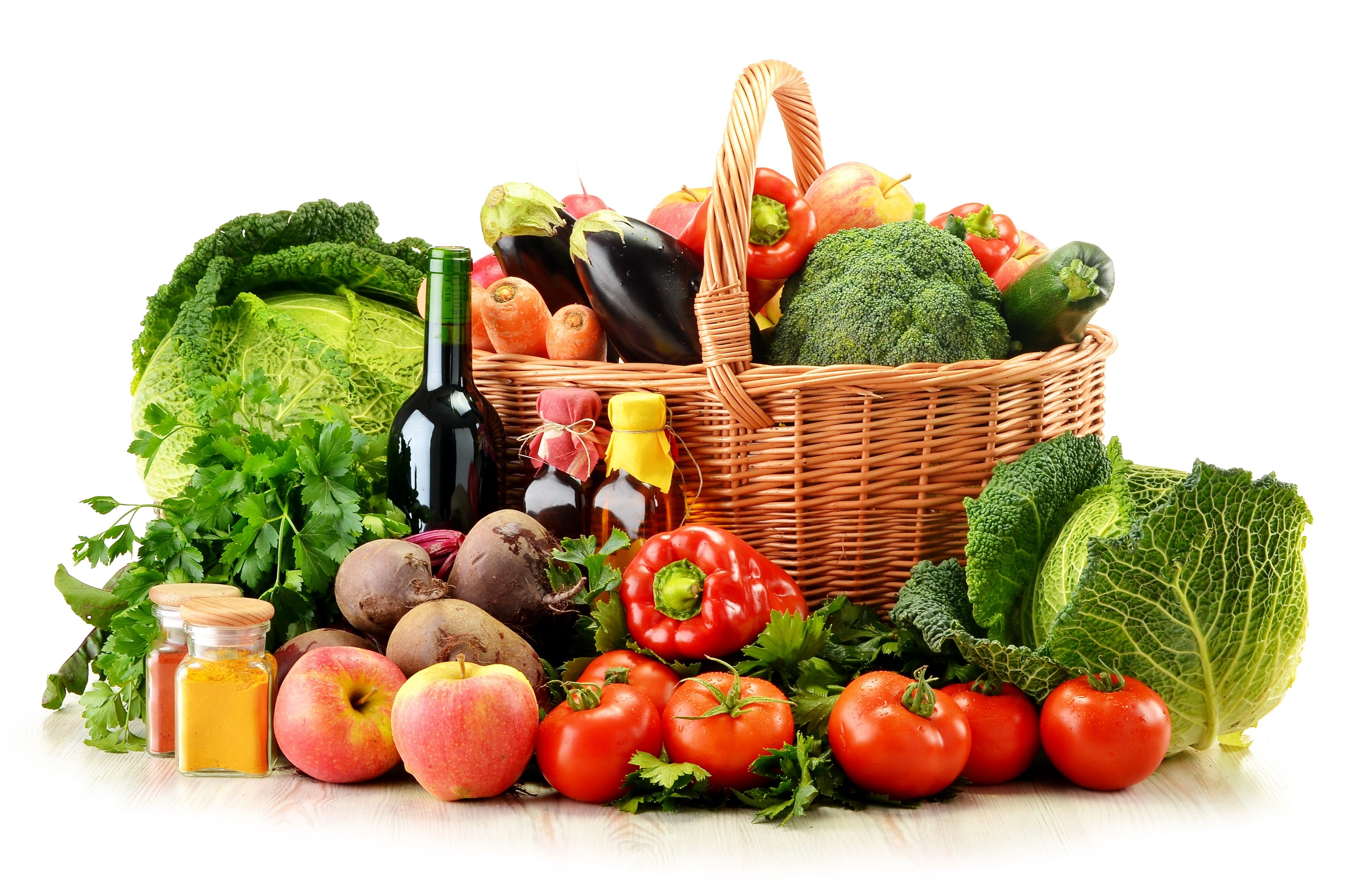 Fresh produce and wine basket