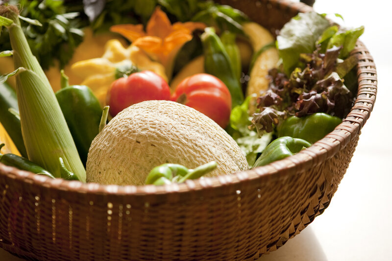 Fresh produce in a woven basket