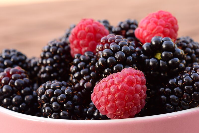 fresh raspberries and blackberries