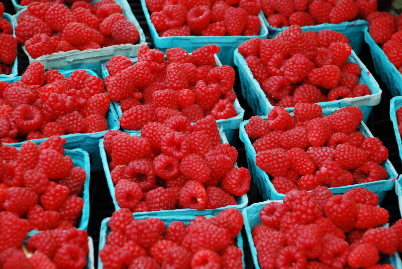 Fresh Raspberries in Baskets