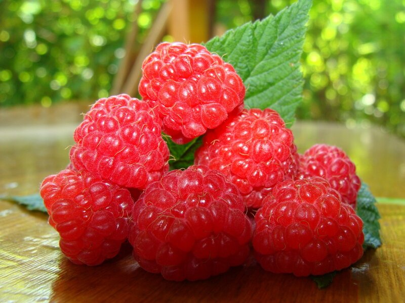 Fresh raspberries on a wooden surface