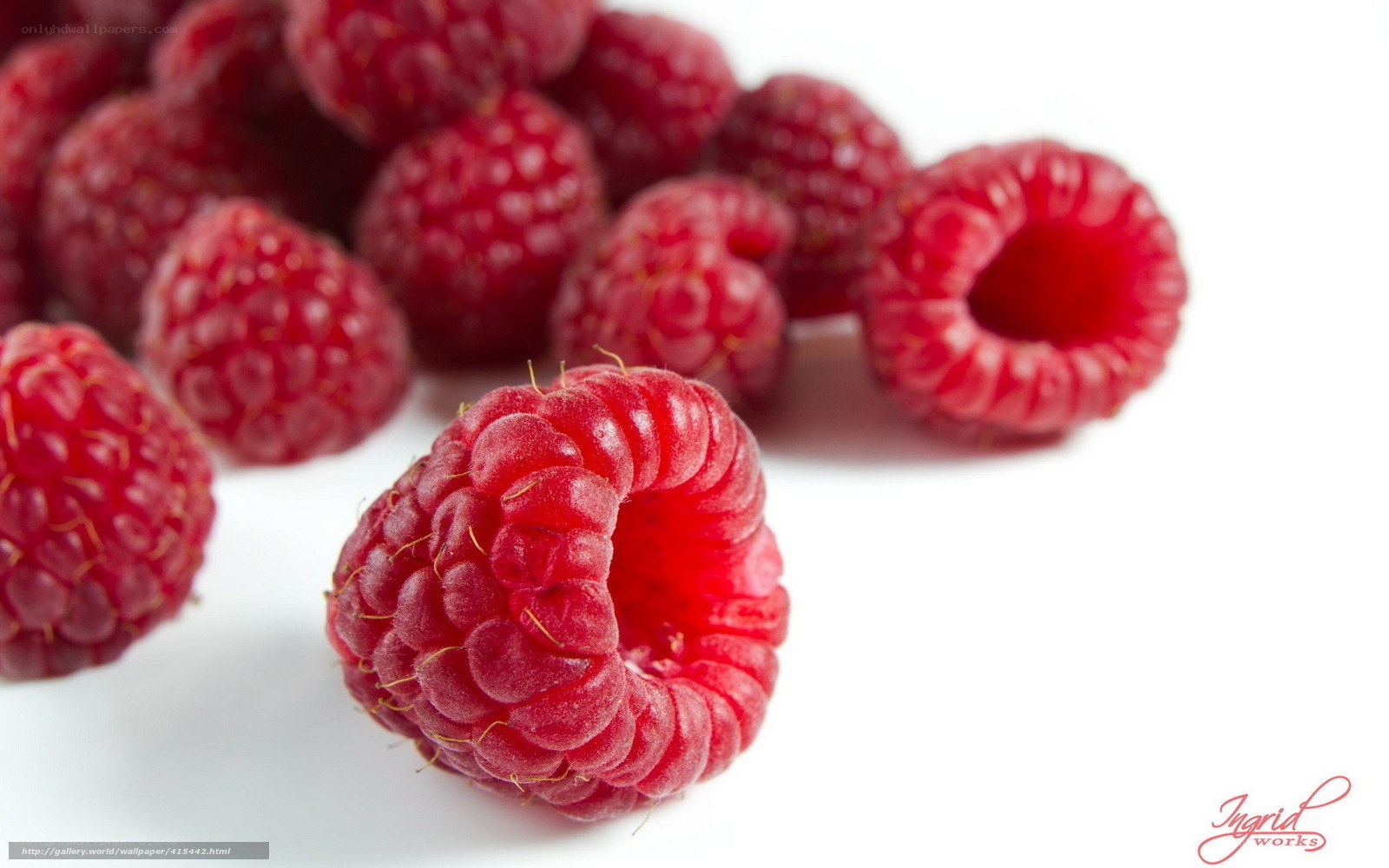 Fresh raspberries on white