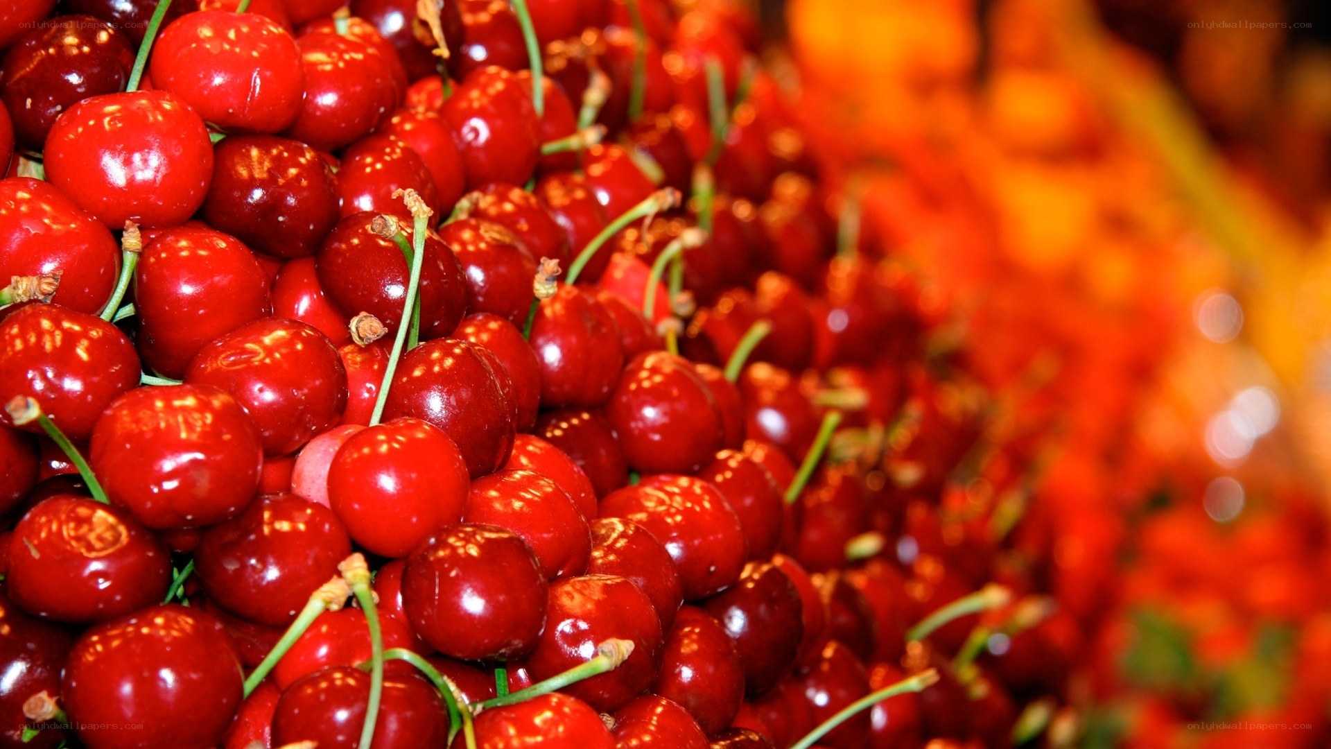 Fresh red cherries at market
