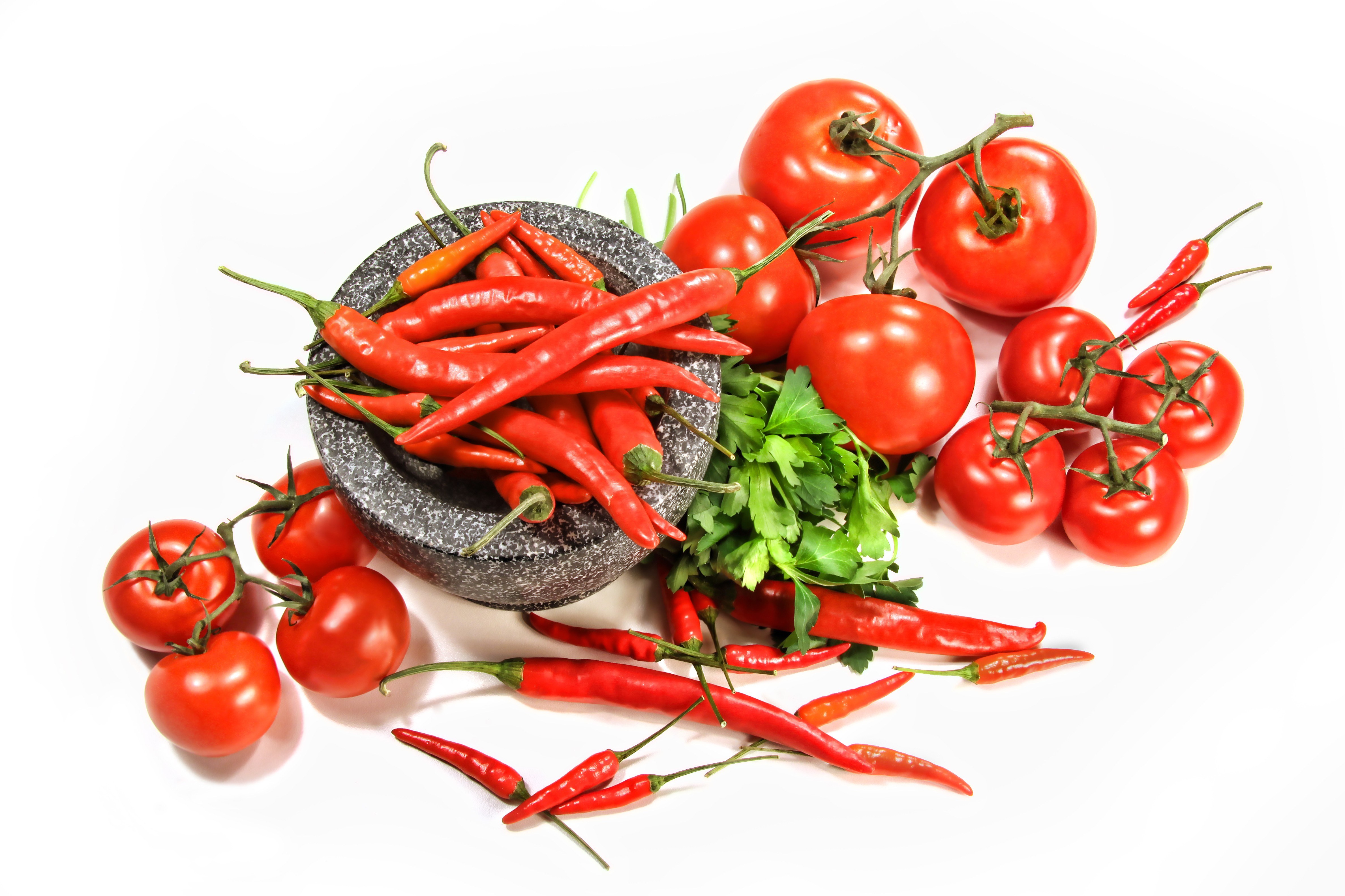 Fresh red peppers and tomatoes