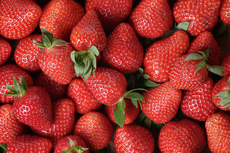 Fresh Red Strawberries — Natural, Photograph, Green Leaves, Seeds