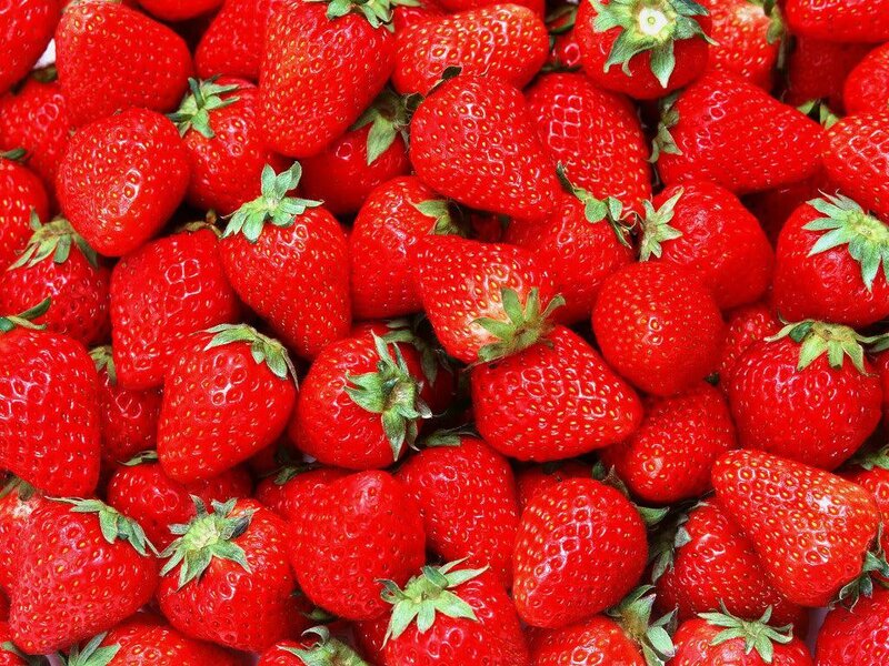 Fresh Red Strawberries — Vibrant, Photograph, Green Leaves, Berries
