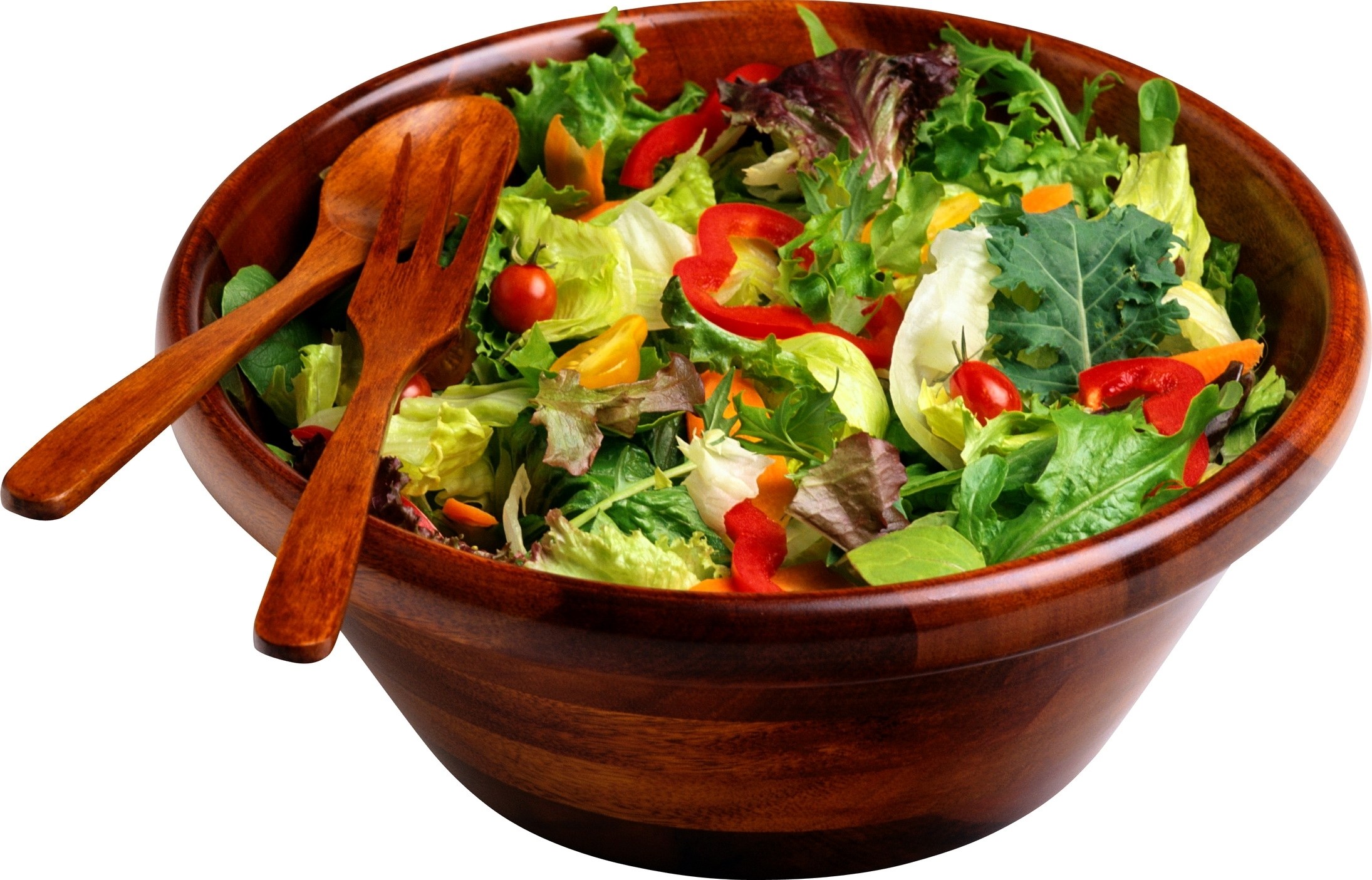fresh salad in wooden bowl