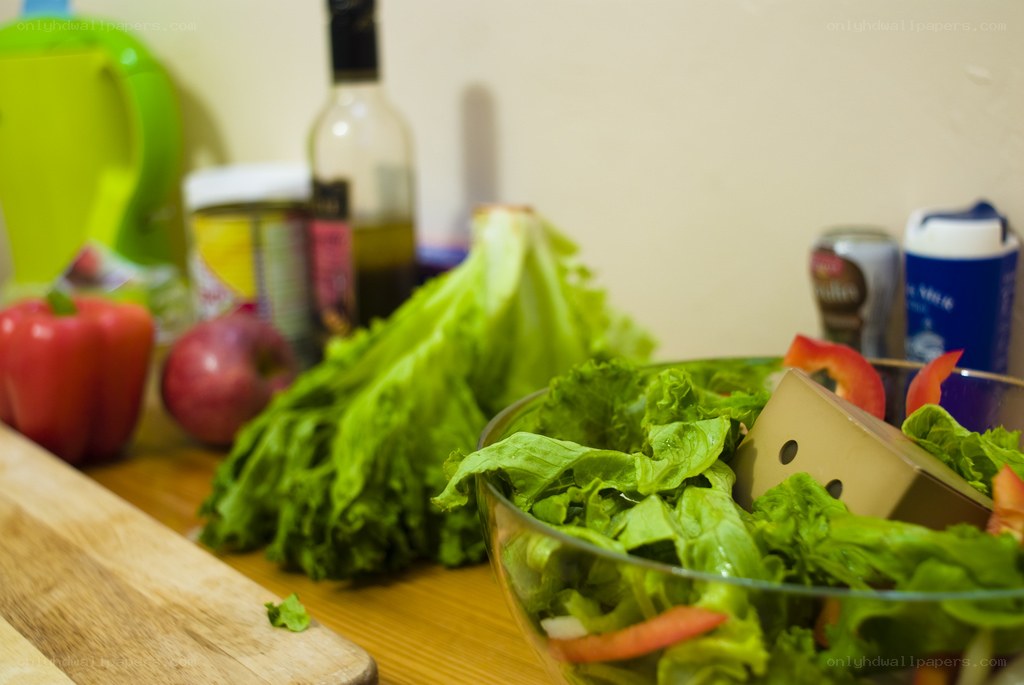 Fresh salad ingredients on counter