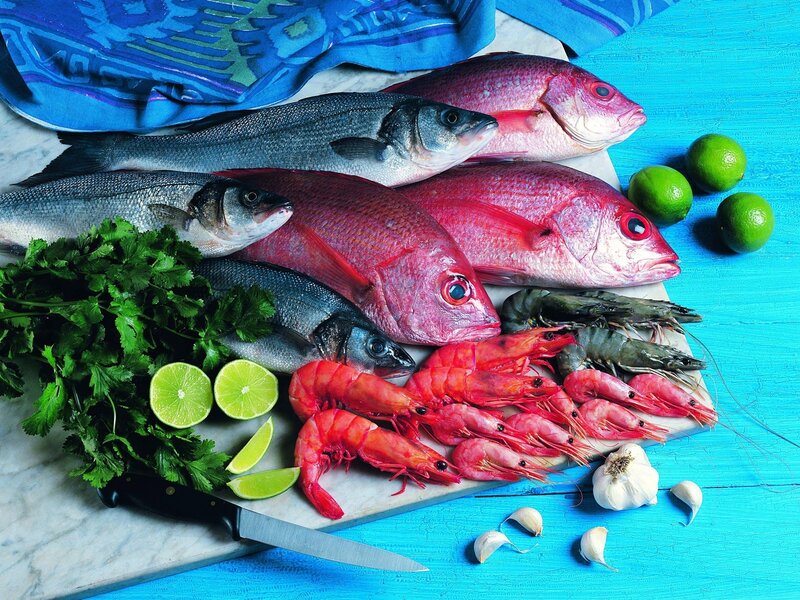 Fresh Seafood on Cutting Board