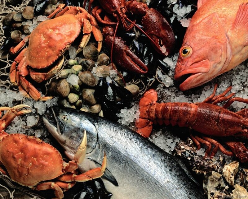 Fresh seafood on ice