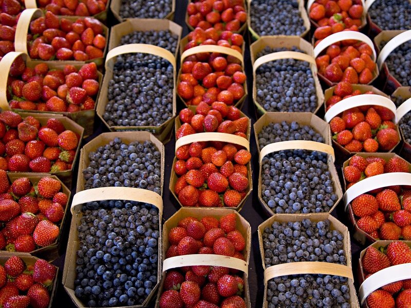 Fresh strawberries and blueberries