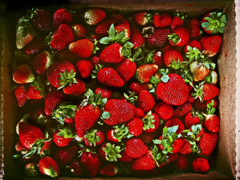 Fresh strawberries in a box