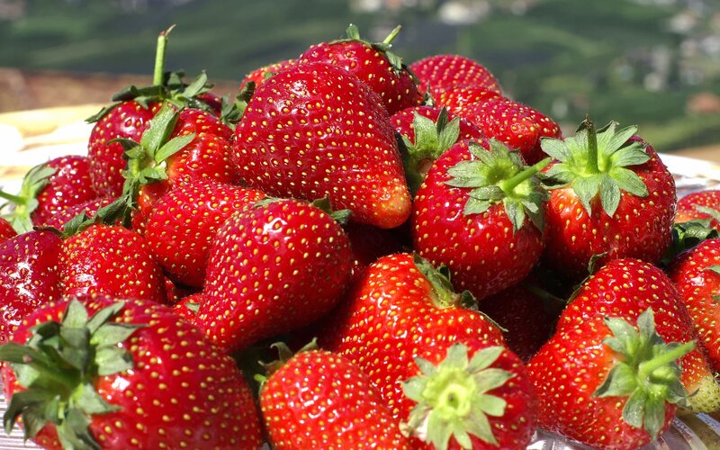 Fresh strawberries in a pile