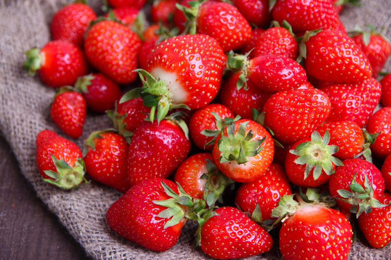 Fresh Strawberries on Burlap