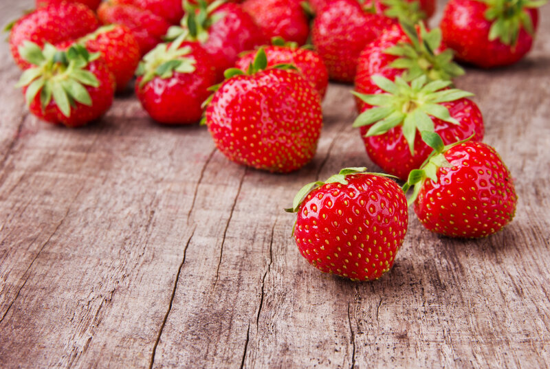 Fresh Strawberries on Wood — Red, Natural, Photograph, Wood Surface