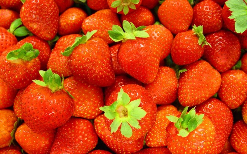 Fresh Strawberries — Red, Natural, Photograph, Green Leaves, Green