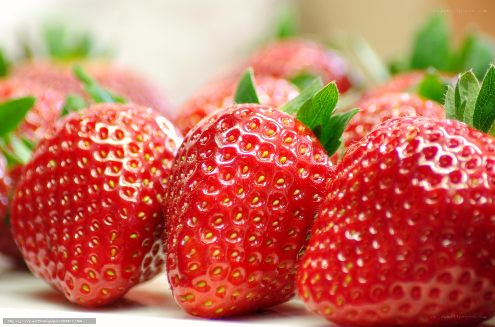 Fresh strawberries with green leaves