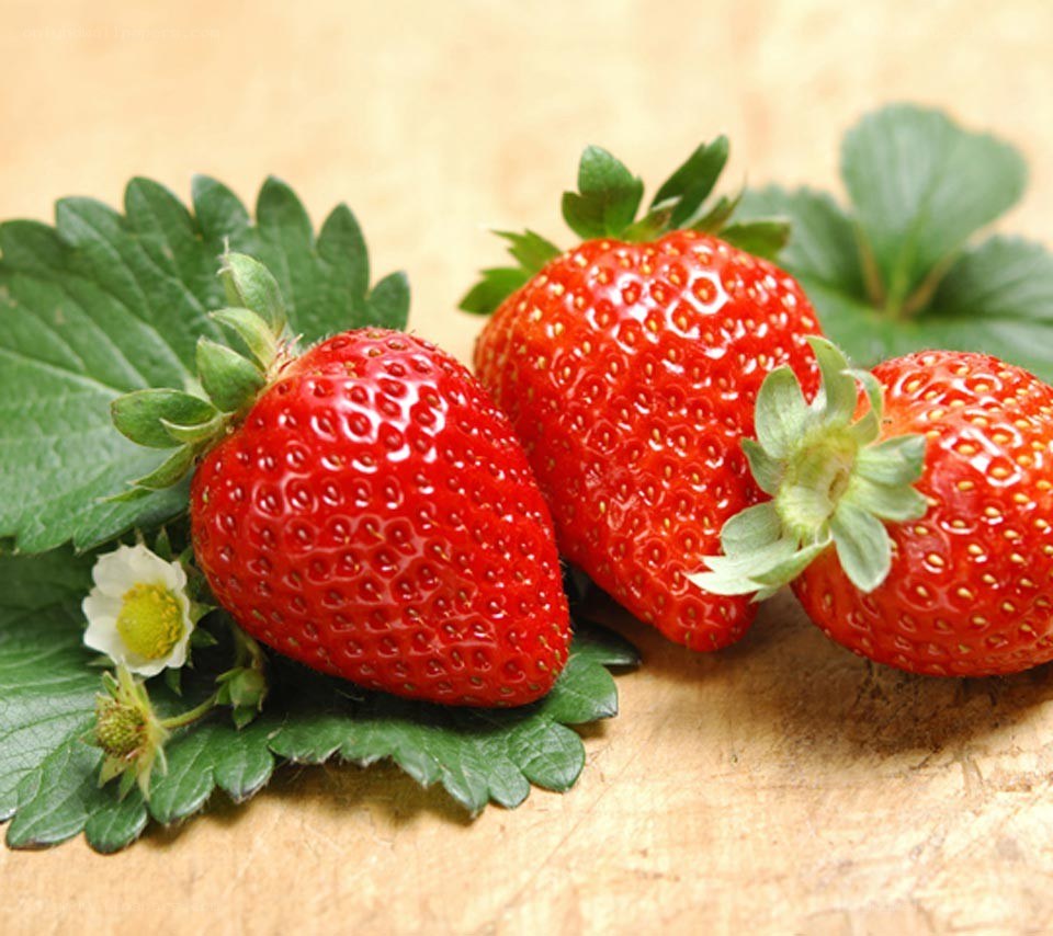 fresh strawberries with leaves