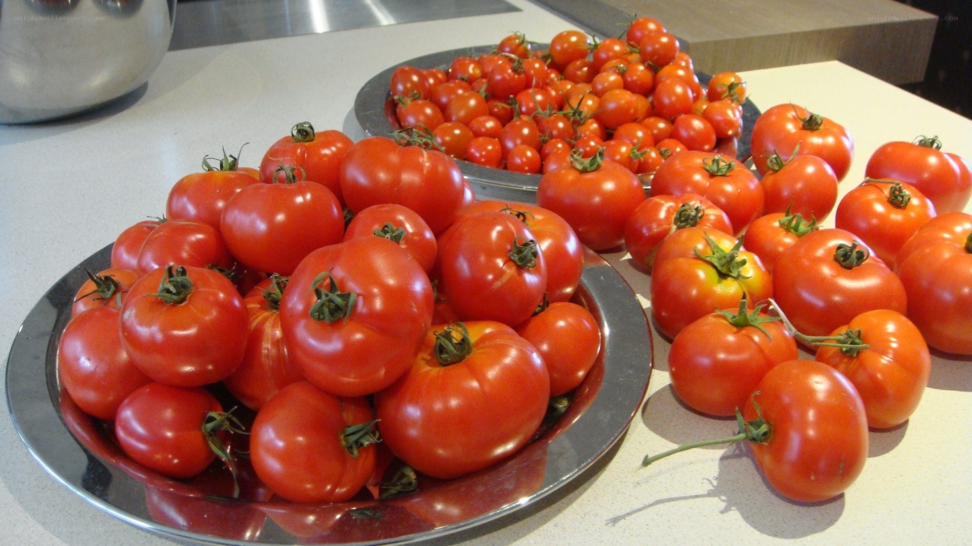 Fresh tomatoes on a kitchen counter