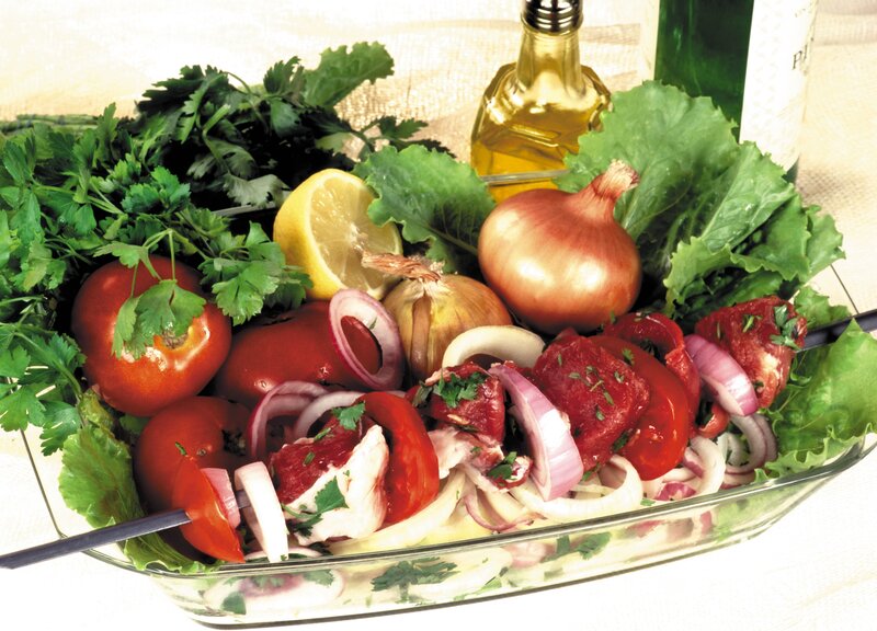 Fresh vegetable skewers with herbs