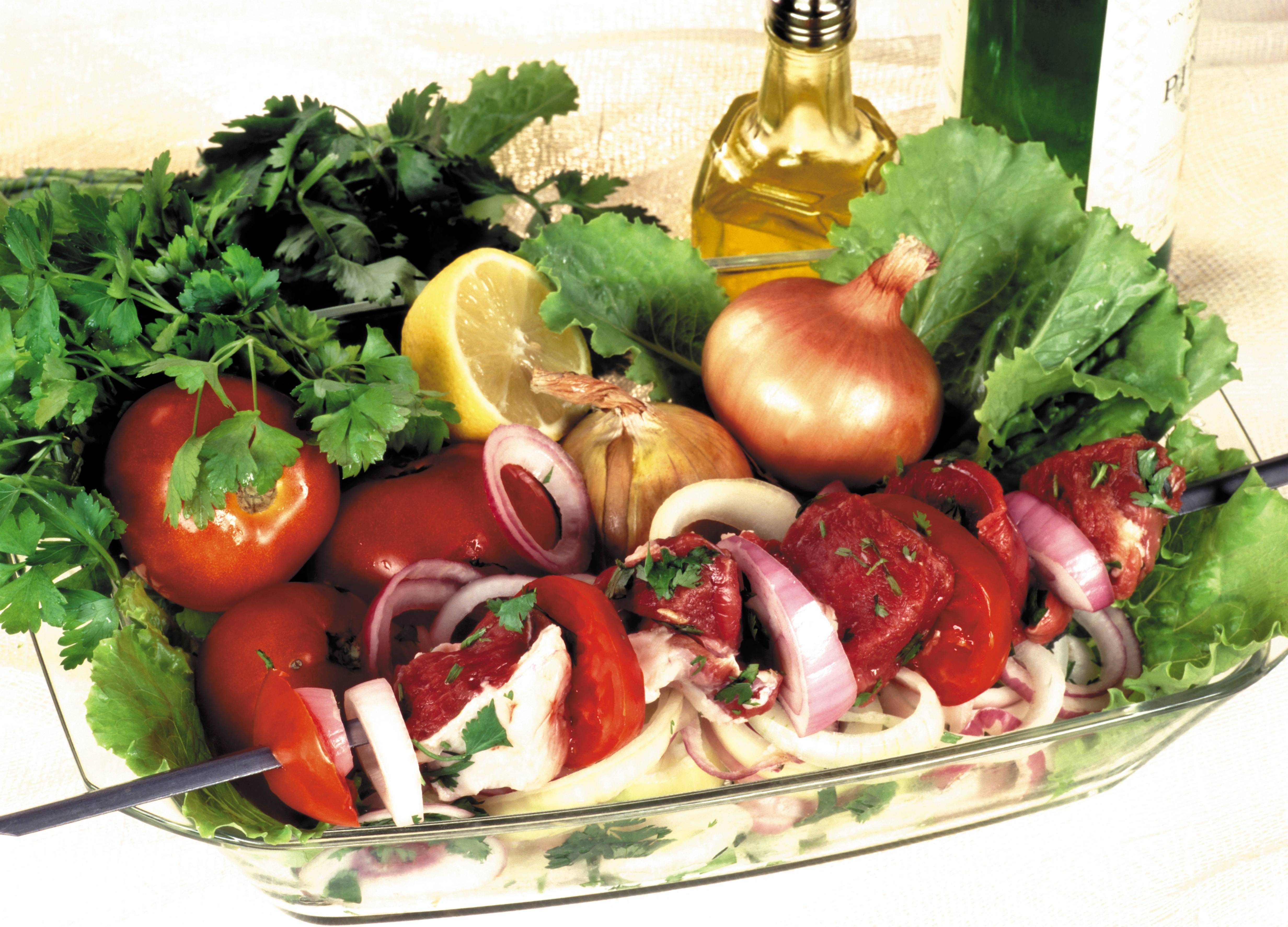 Fresh vegetable skewers with herbs