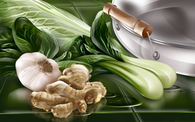 Fresh vegetables and cooking pot