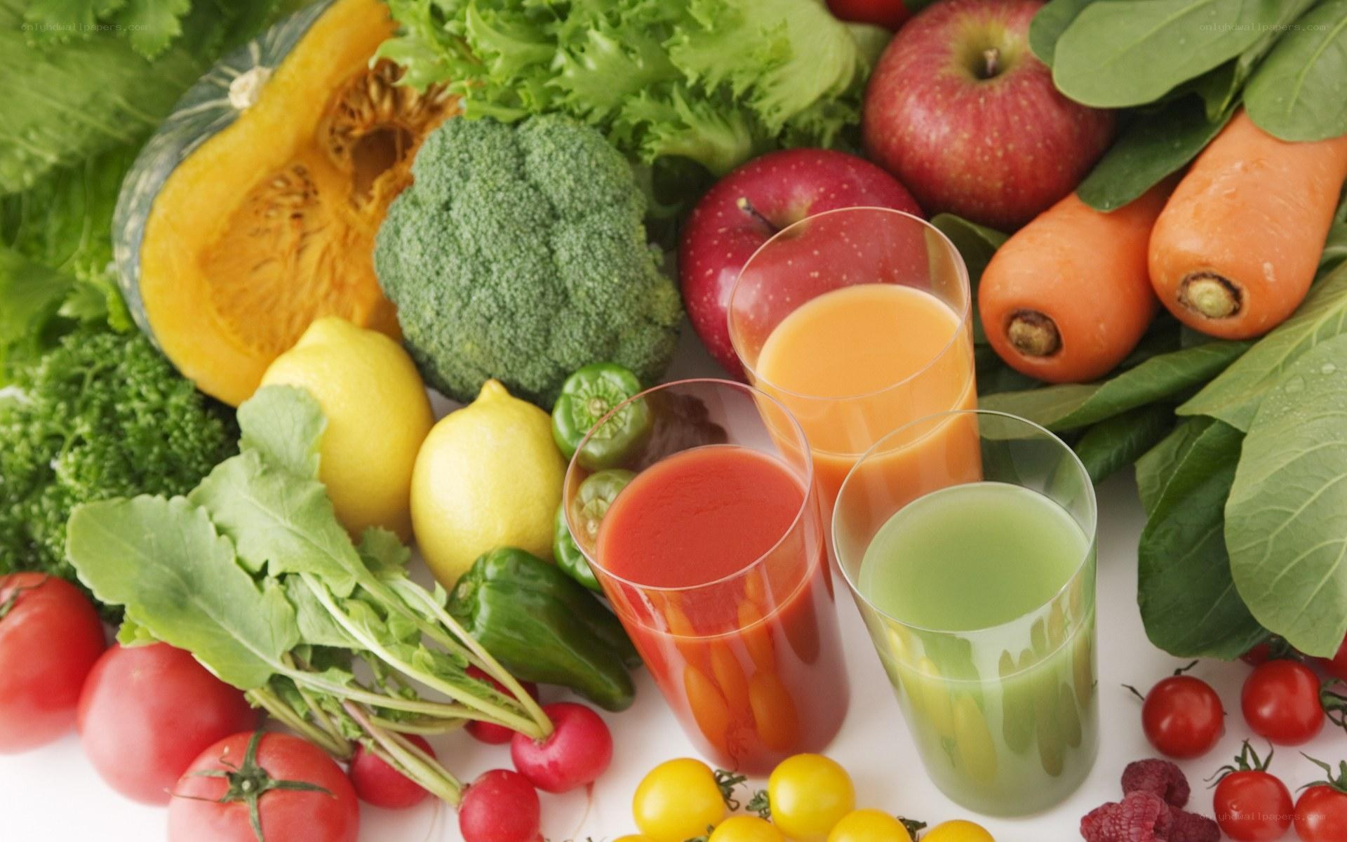 Fresh vegetables and juices