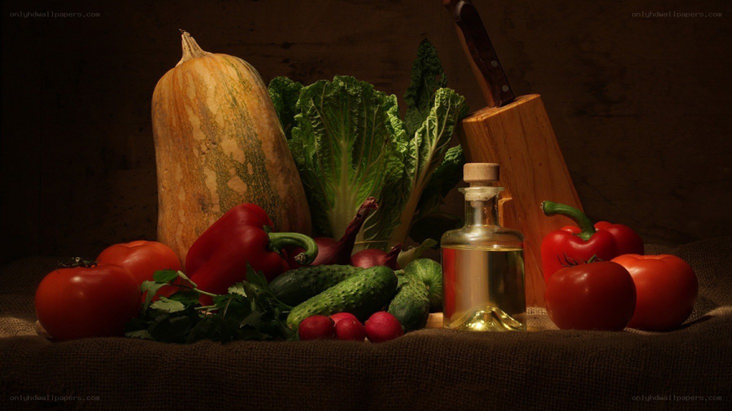 Fresh vegetables and oil