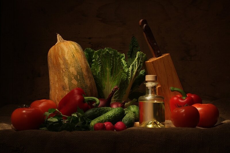 Fresh vegetables and oil