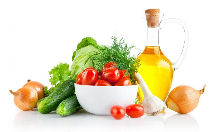 Fresh Vegetables and Oil — White