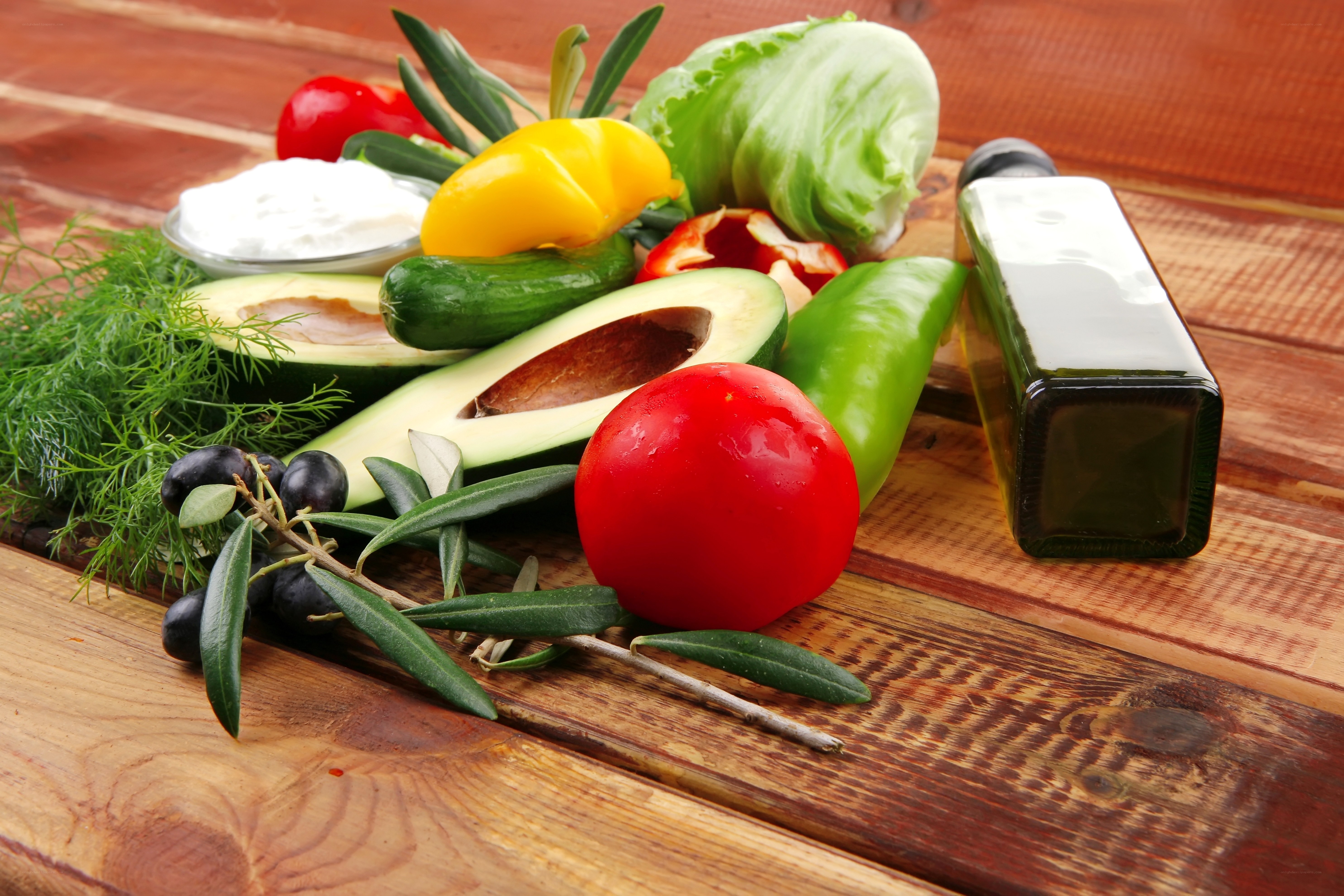 Fresh vegetables and olive oil