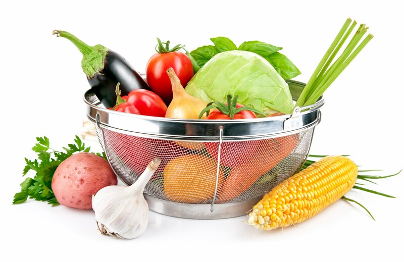 Fresh vegetables in a colander