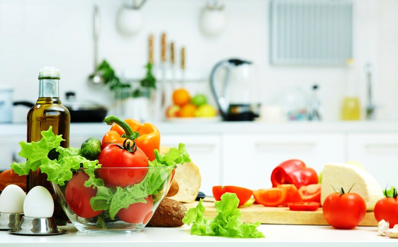 Fresh Vegetables on Counter — Green