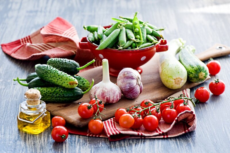 Fresh Vegetables on Cutting Board