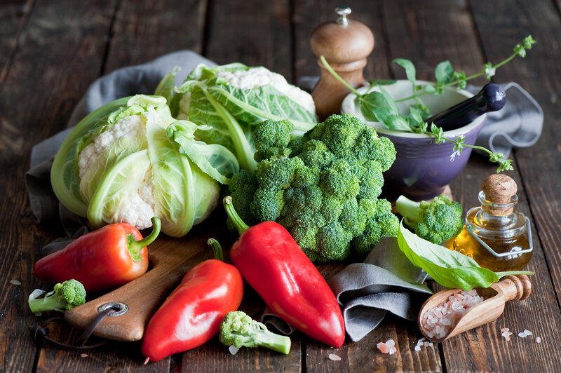 Fresh Vegetables on Wood — Green, Natural, Photograph, Broccoli