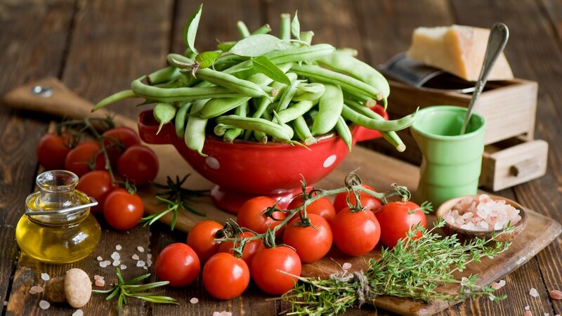 Fresh Vegetables on Wood — Red, Rustic, Photograph