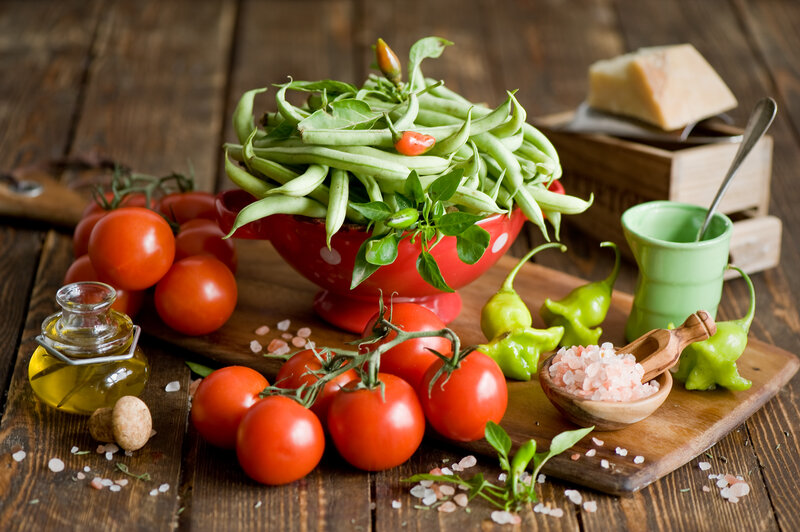 Fresh Vegetables on Wood — Red, Rustic