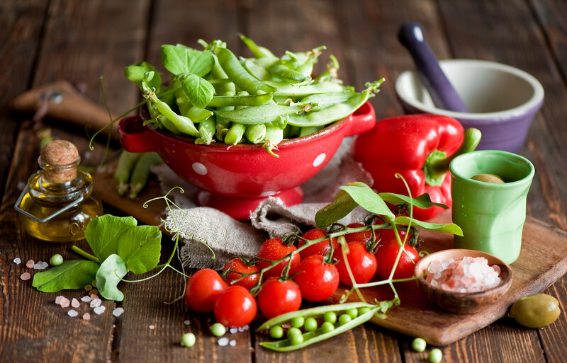 Fresh Vegetables on Wood — Red