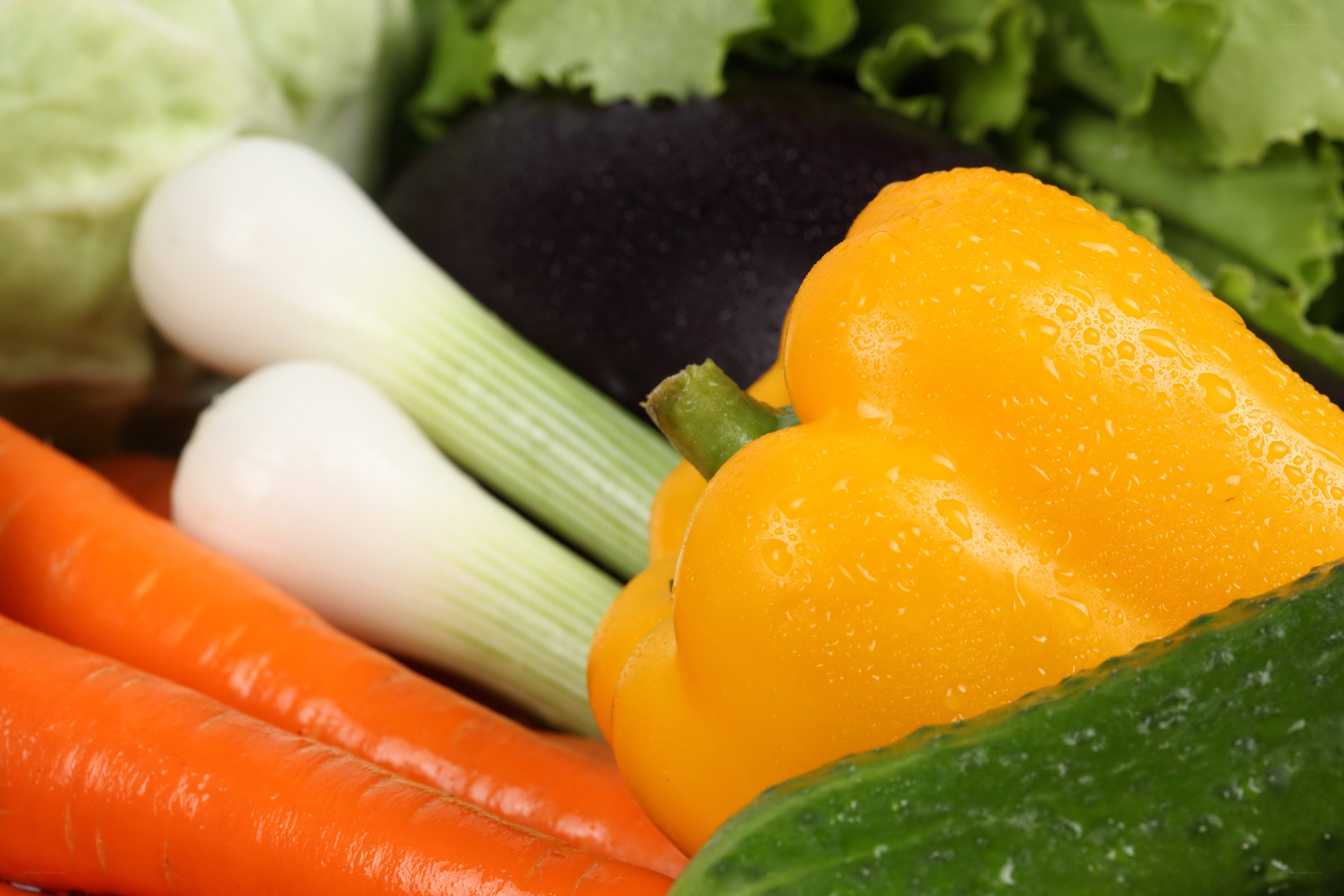 Fresh vegetables with water droplets