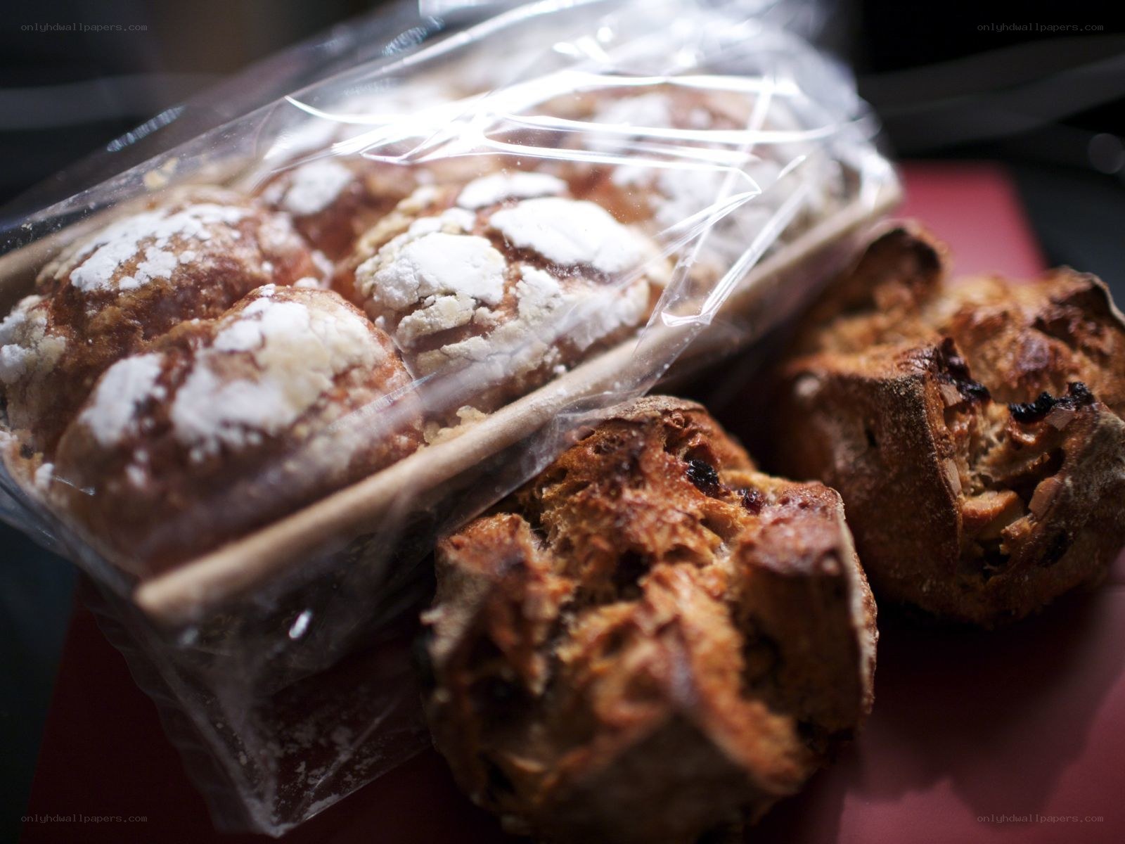 Freshly baked bread loaves