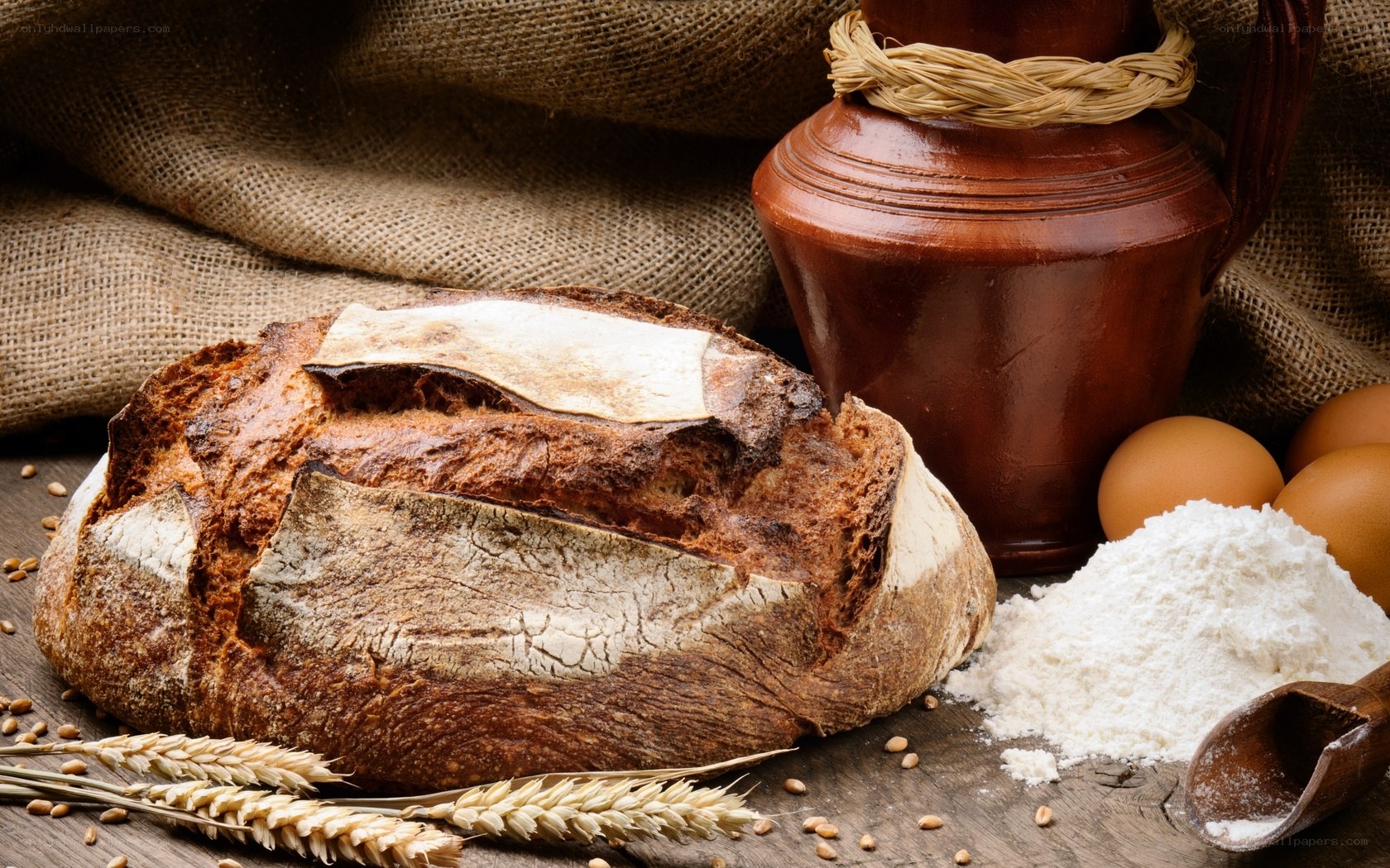 Freshly baked bread with ingredients