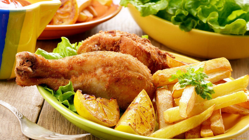 Fried Chicken and Fries — Yellow