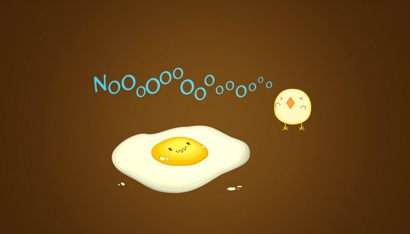 Fried Egg and Chick — Brown, Playful