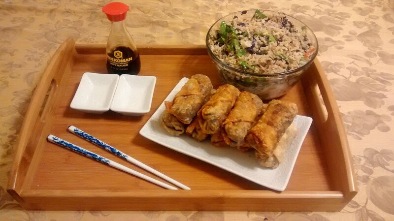 Fried Egg Rolls and Rice