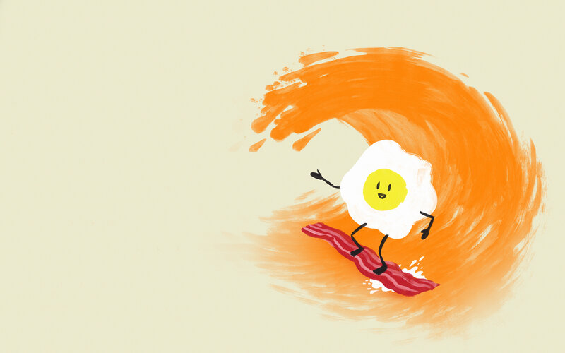 fried egg surfing wave